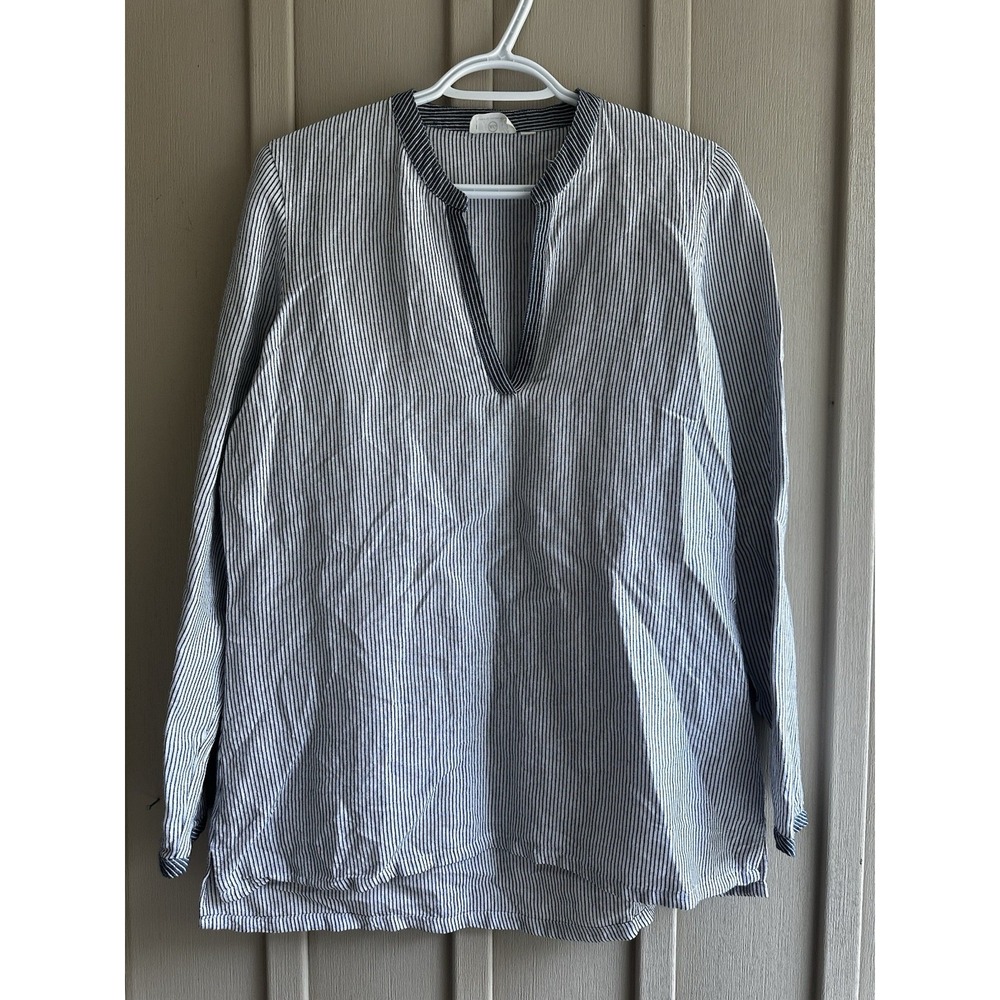 Adriano Goldschmied Women's Long Sleeve Striped Tunic Shirt Top Large Linen